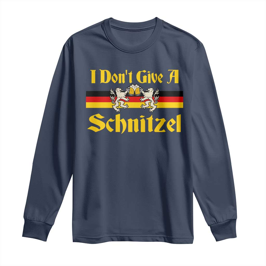 Funny Oktoberfest Long Sleeve Shirt I Don't Give a Schnitzel German Lion Beer TS11 Navy Print Your Wear