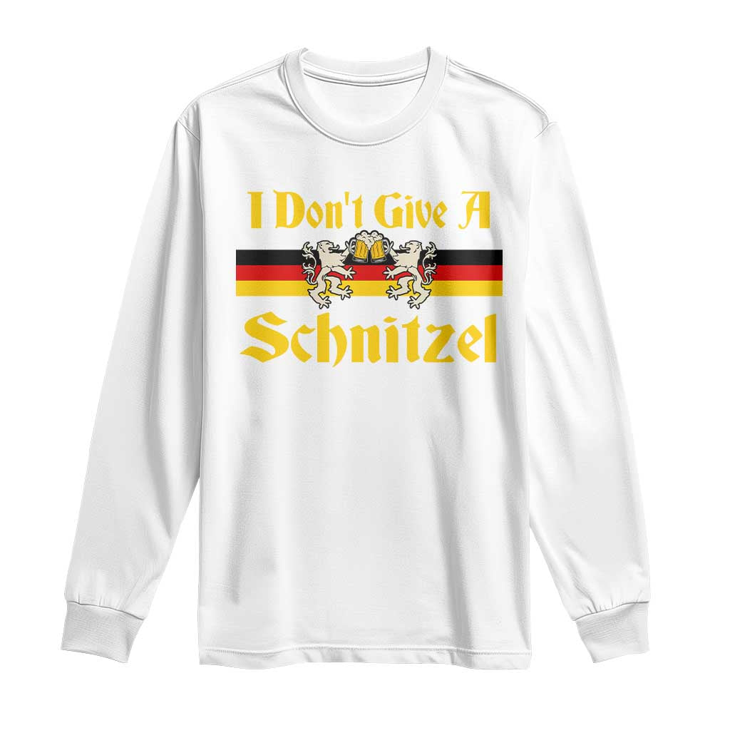 Funny Oktoberfest Long Sleeve Shirt I Don't Give a Schnitzel German Lion Beer TS11 White Print Your Wear