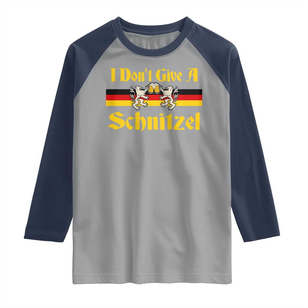 Funny Oktoberfest Raglan Shirt I Don't Give a Schnitzel German Lion Beer TS11 Sport Gray Navy Print Your Wear