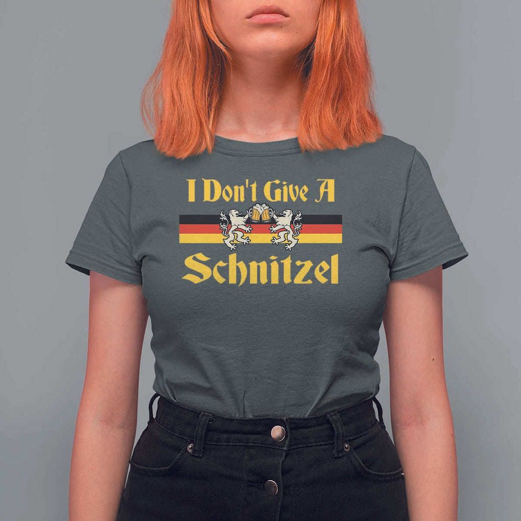 Funny Oktoberfest T Shirt For Women I Don't Give a Schnitzel German Lion Beer TS11 Dark Heather Print Your Wear