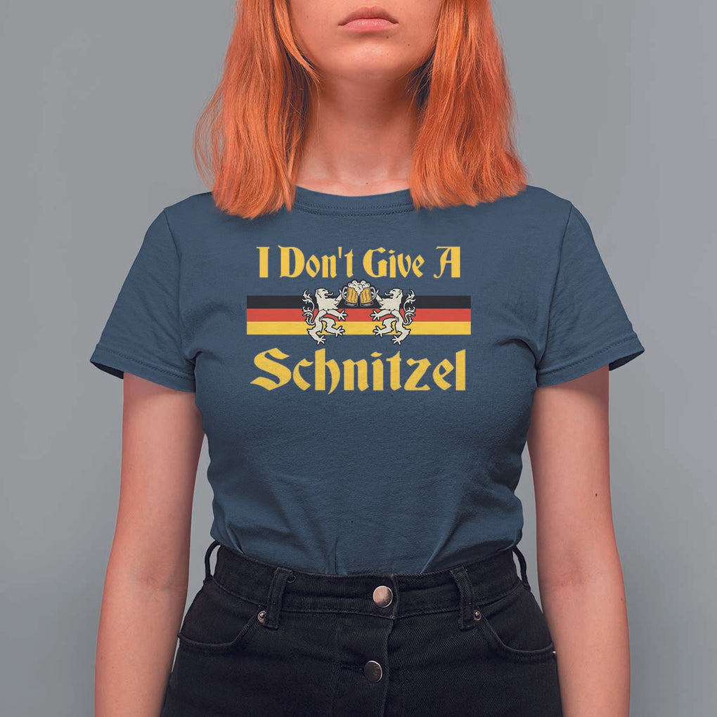 Funny Oktoberfest T Shirt For Women I Don't Give a Schnitzel German Lion Beer TS11 Navy Print Your Wear
