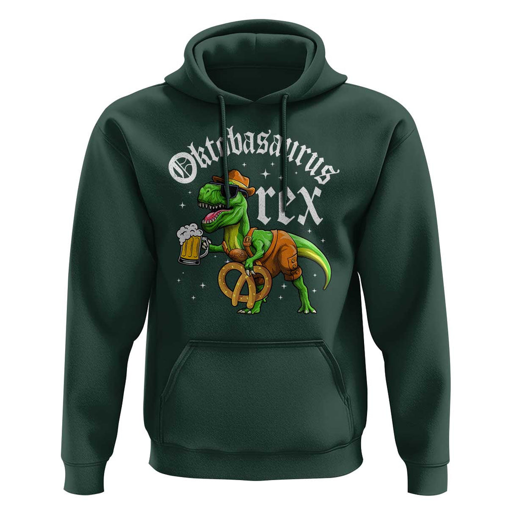Funny Oktoberfest Dinosaur Hoodie Oktobasaurus Rex Lederhosen Bavarian Beer TS11 Dark Forest Green Print Your Wear