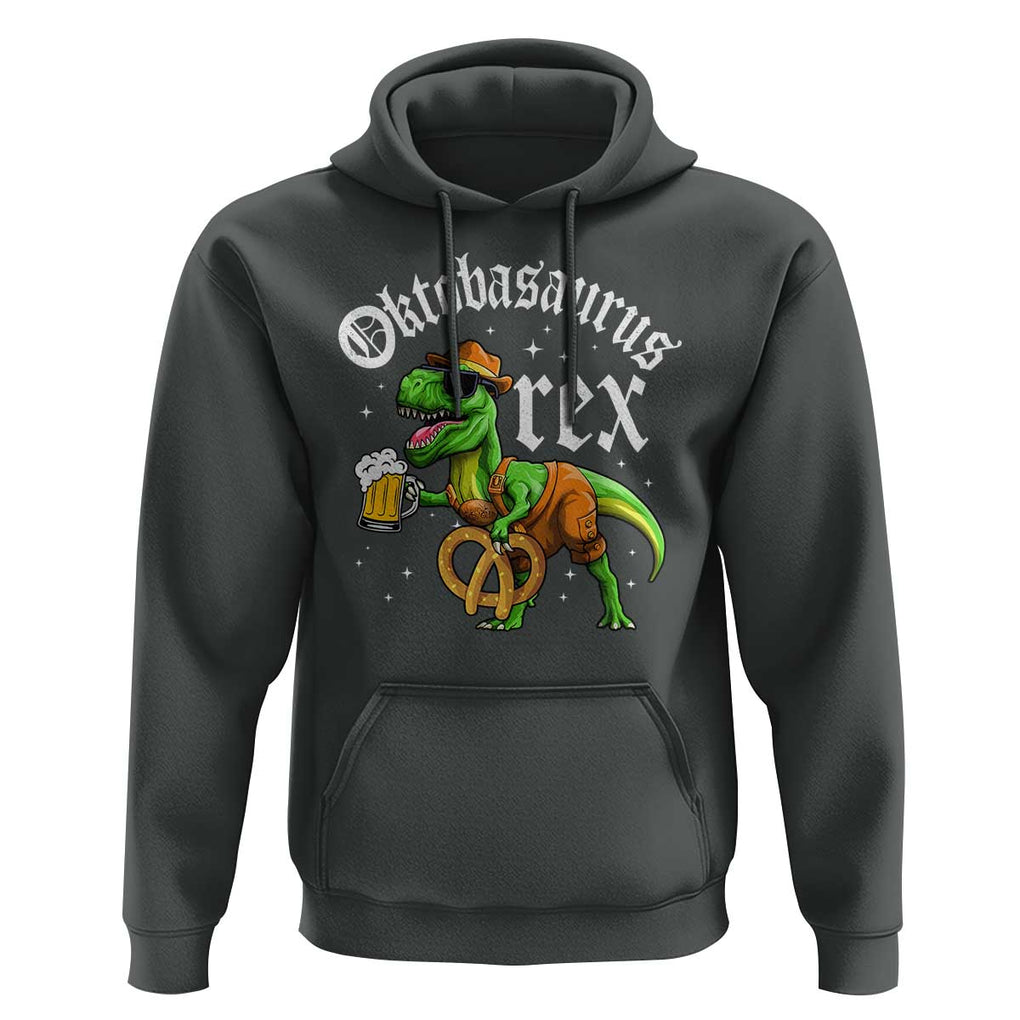 Funny Oktoberfest Dinosaur Hoodie Oktobasaurus Rex Lederhosen Bavarian Beer TS11 Dark Heather Print Your Wear