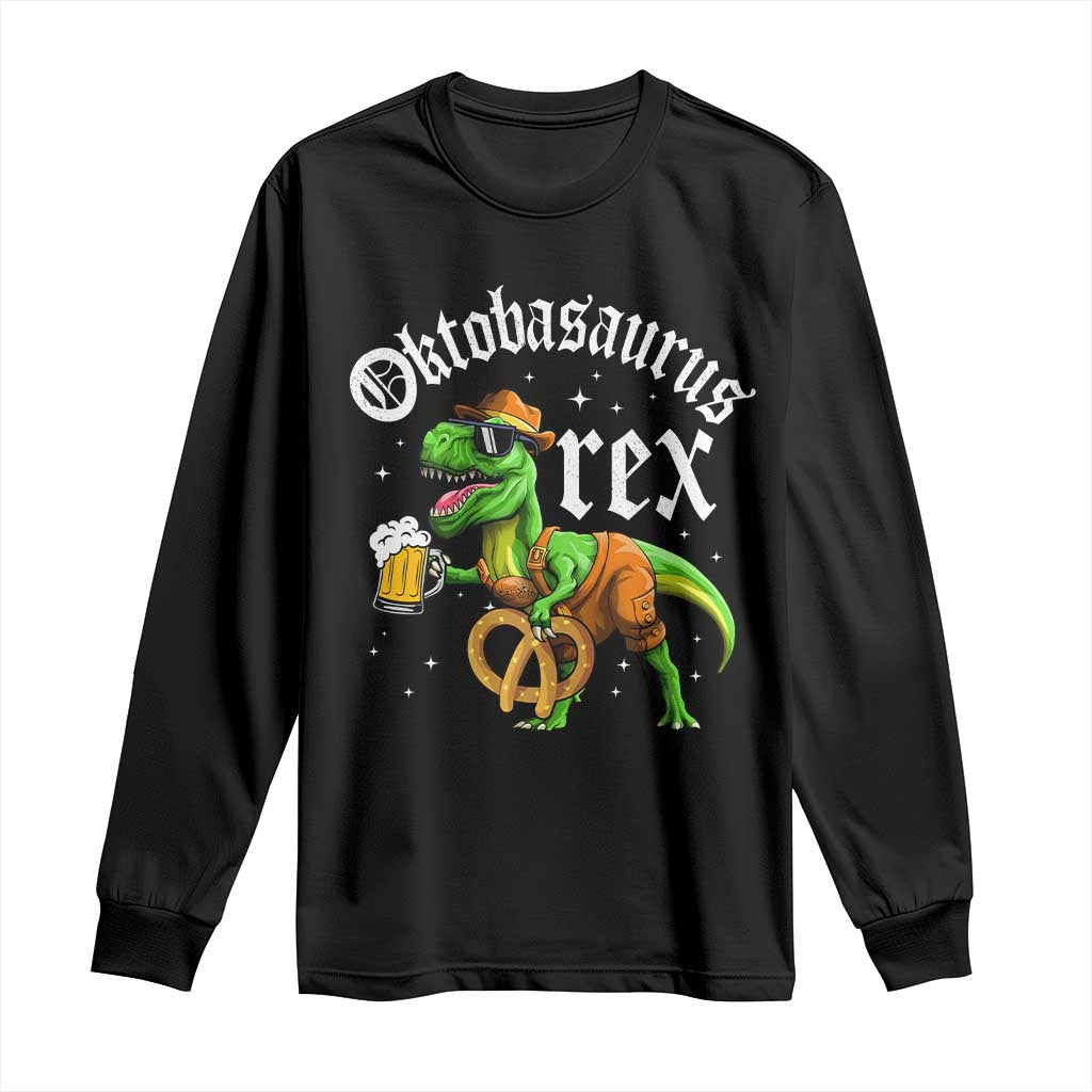 Funny Oktoberfest Dinosaur Long Sleeve Shirt Oktobasaurus Rex Lederhosen Bavarian Beer TS11 Black Print Your Wear