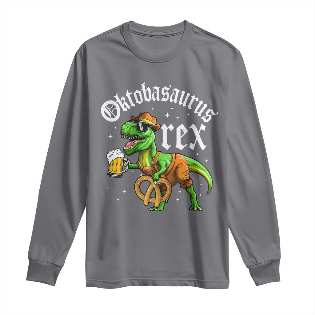 Funny Oktoberfest Dinosaur Long Sleeve Shirt Oktobasaurus Rex Lederhosen Bavarian Beer TS11 Charcoal Print Your Wear