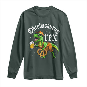 Funny Oktoberfest Dinosaur Long Sleeve Shirt Oktobasaurus Rex Lederhosen Bavarian Beer TS11 Dark Forest Green Print Your Wear