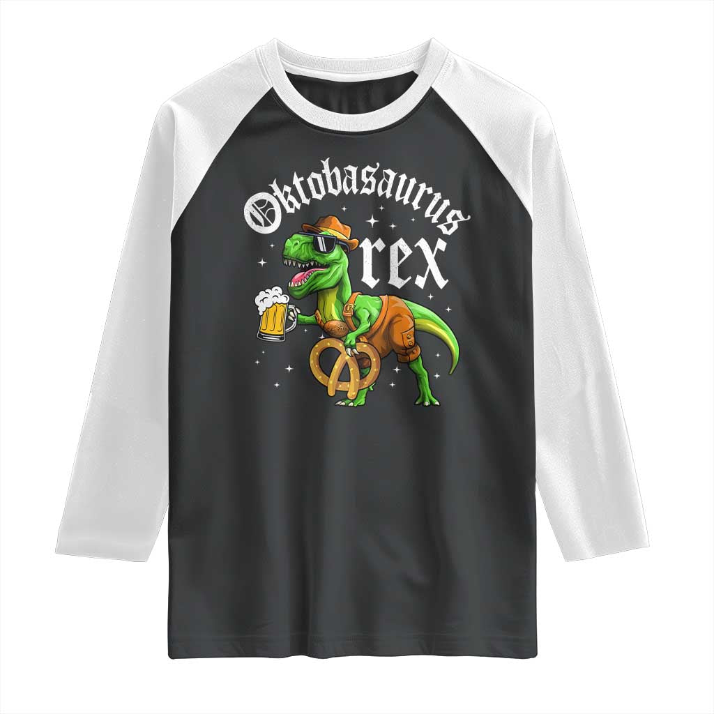 Funny Oktoberfest Dinosaur Raglan Shirt Oktobasaurus Rex Lederhosen Bavarian Beer TS11 Black White Print Your Wear