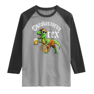 Funny Oktoberfest Dinosaur Raglan Shirt Oktobasaurus Rex Lederhosen Bavarian Beer TS11 Sport Gray Black Print Your Wear