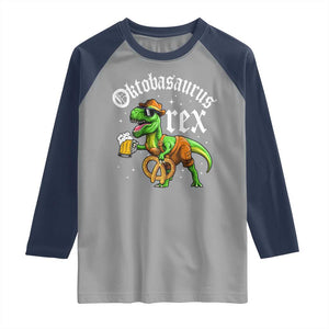 Funny Oktoberfest Dinosaur Raglan Shirt Oktobasaurus Rex Lederhosen Bavarian Beer TS11 Sport Gray Navy Print Your Wear