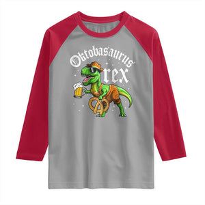 Funny Oktoberfest Dinosaur Raglan Shirt Oktobasaurus Rex Lederhosen Bavarian Beer TS11 Sport Gray Red Print Your Wear