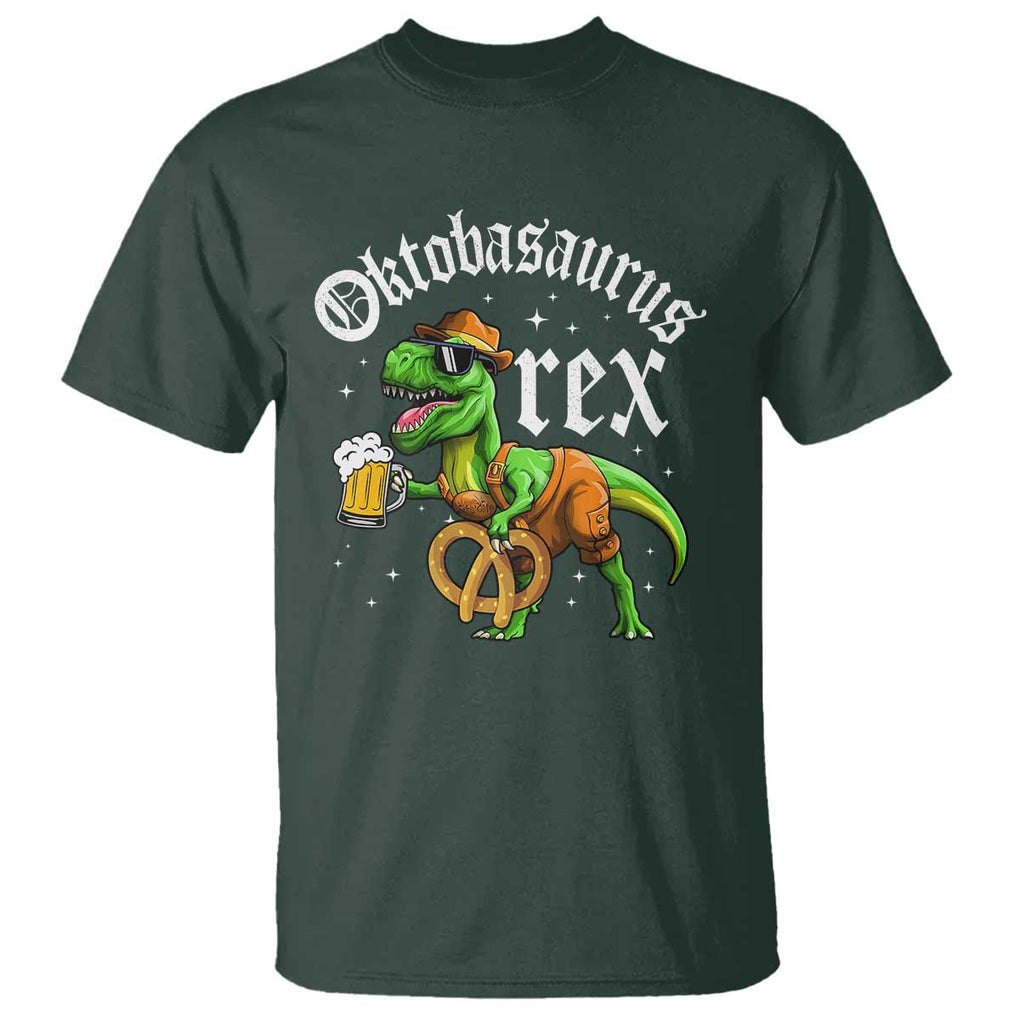Funny Oktoberfest Dinosaur T Shirt Oktobasaurus Rex Lederhosen Bavarian Beer TS11 Dark Forest Green Print Your Wear