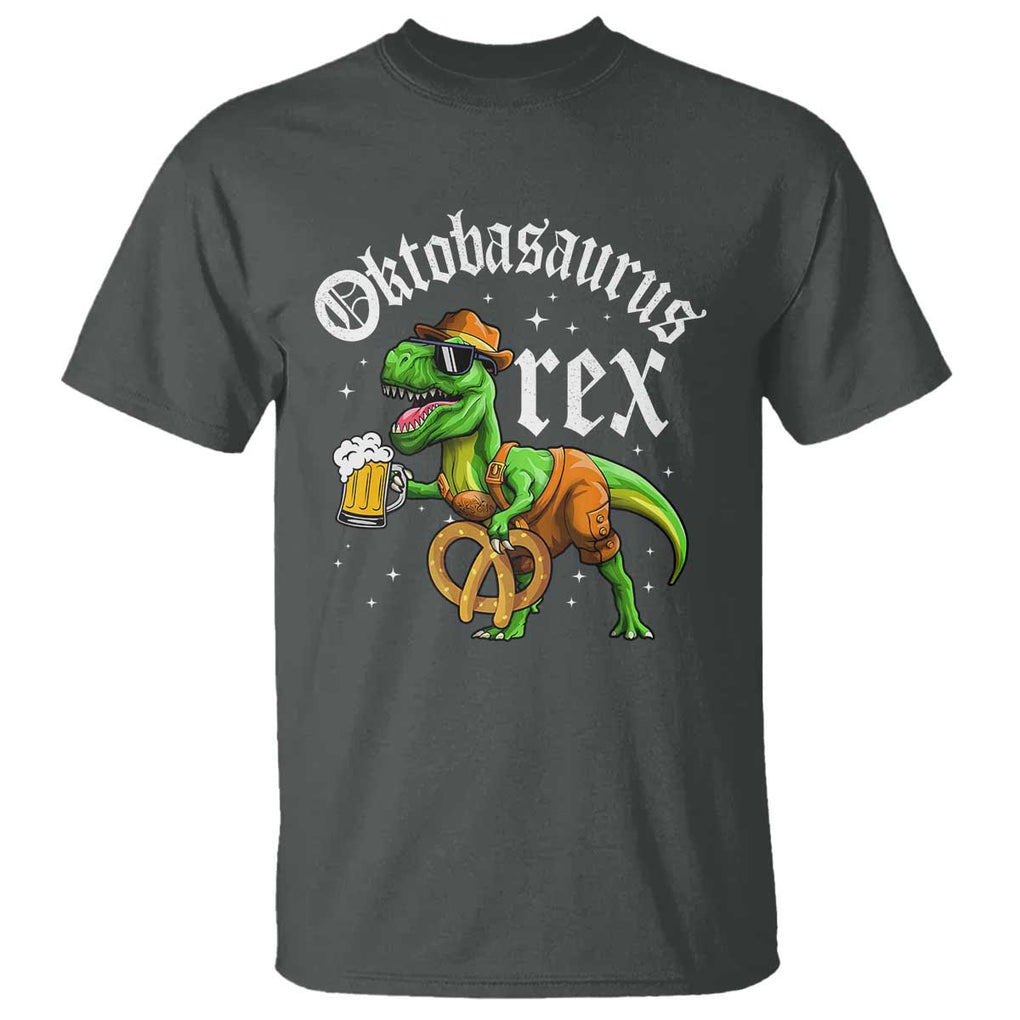 Funny Oktoberfest Dinosaur T Shirt Oktobasaurus Rex Lederhosen Bavarian Beer TS11 Dark Heather Print Your Wear