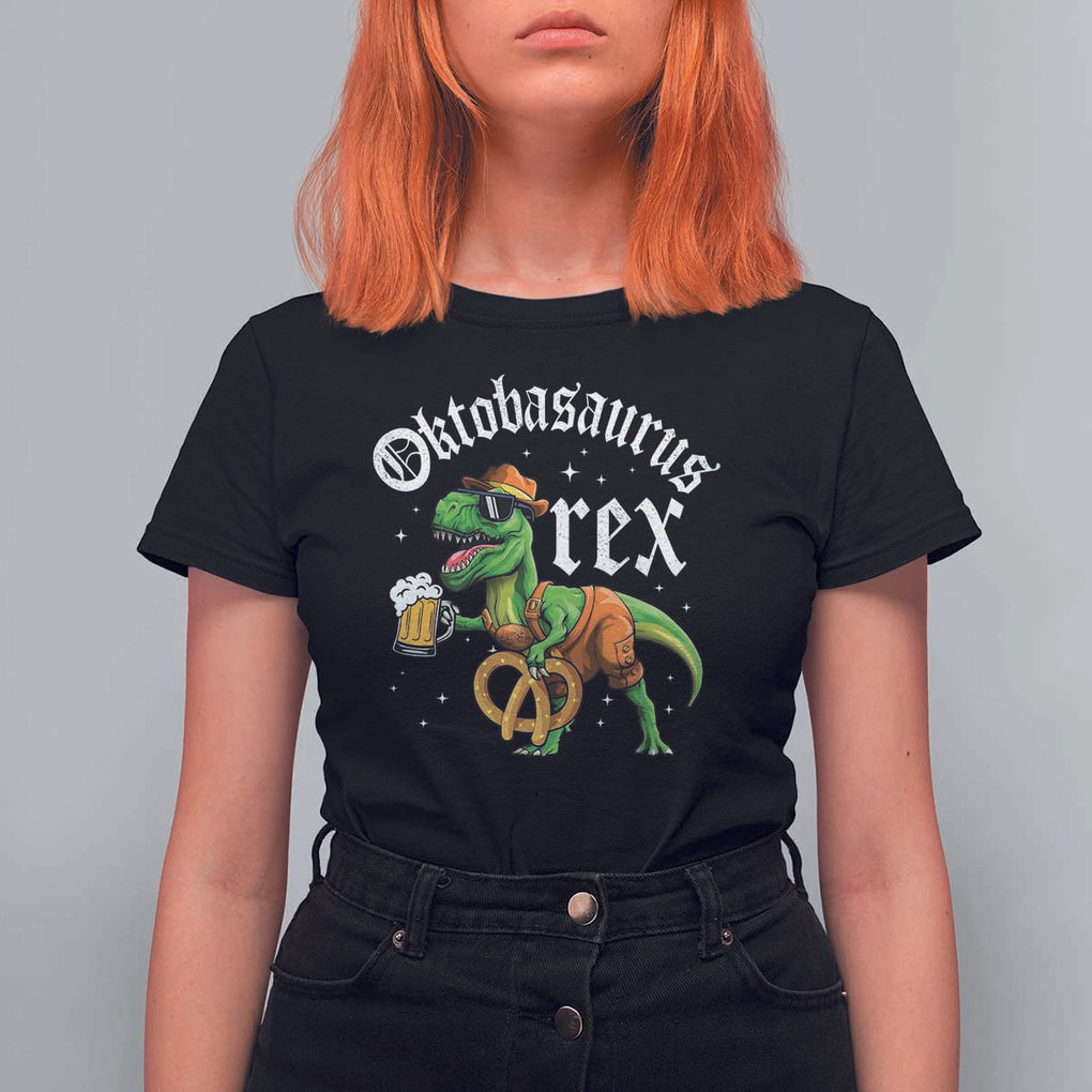 Funny Oktoberfest Dinosaur T Shirt For Women Oktobasaurus Rex Lederhosen Bavarian Beer TS11 Black Print Your Wear