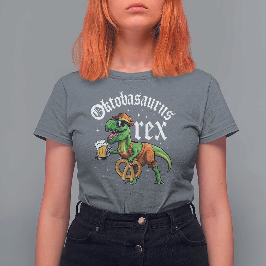 Funny Oktoberfest Dinosaur T Shirt For Women Oktobasaurus Rex Lederhosen Bavarian Beer TS11 Charcoal Print Your Wear
