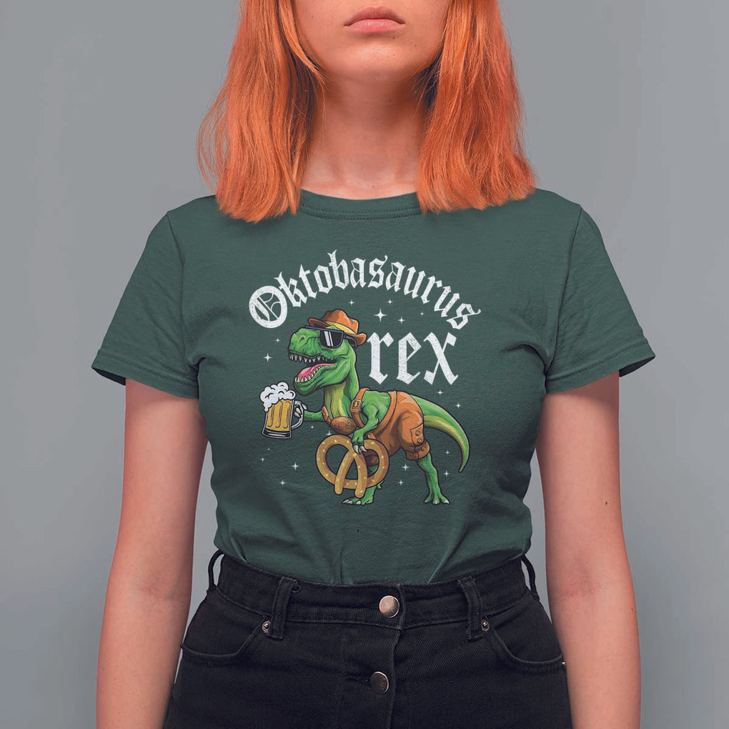 Funny Oktoberfest Dinosaur T Shirt For Women Oktobasaurus Rex Lederhosen Bavarian Beer TS11 Dark Forest Green Print Your Wear