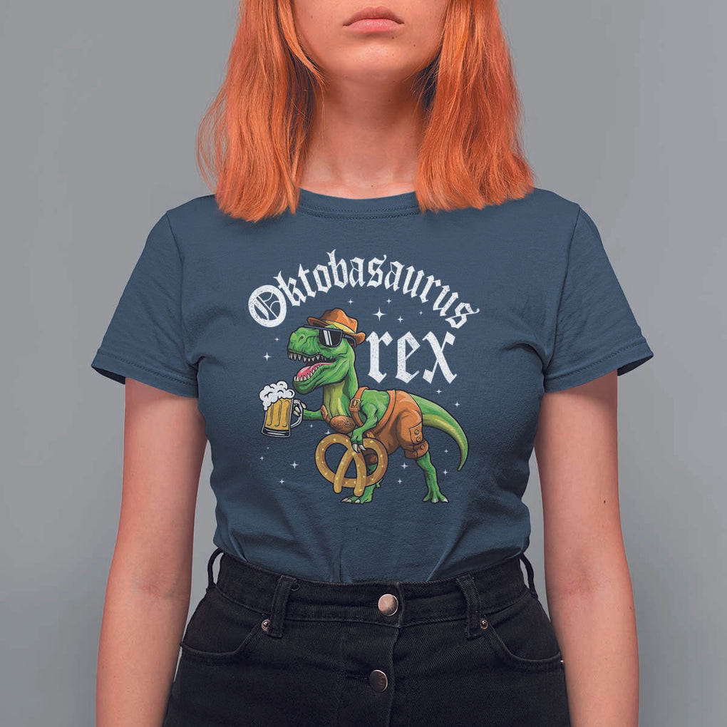 Funny Oktoberfest Dinosaur T Shirt For Women Oktobasaurus Rex Lederhosen Bavarian Beer TS11 Navy Print Your Wear