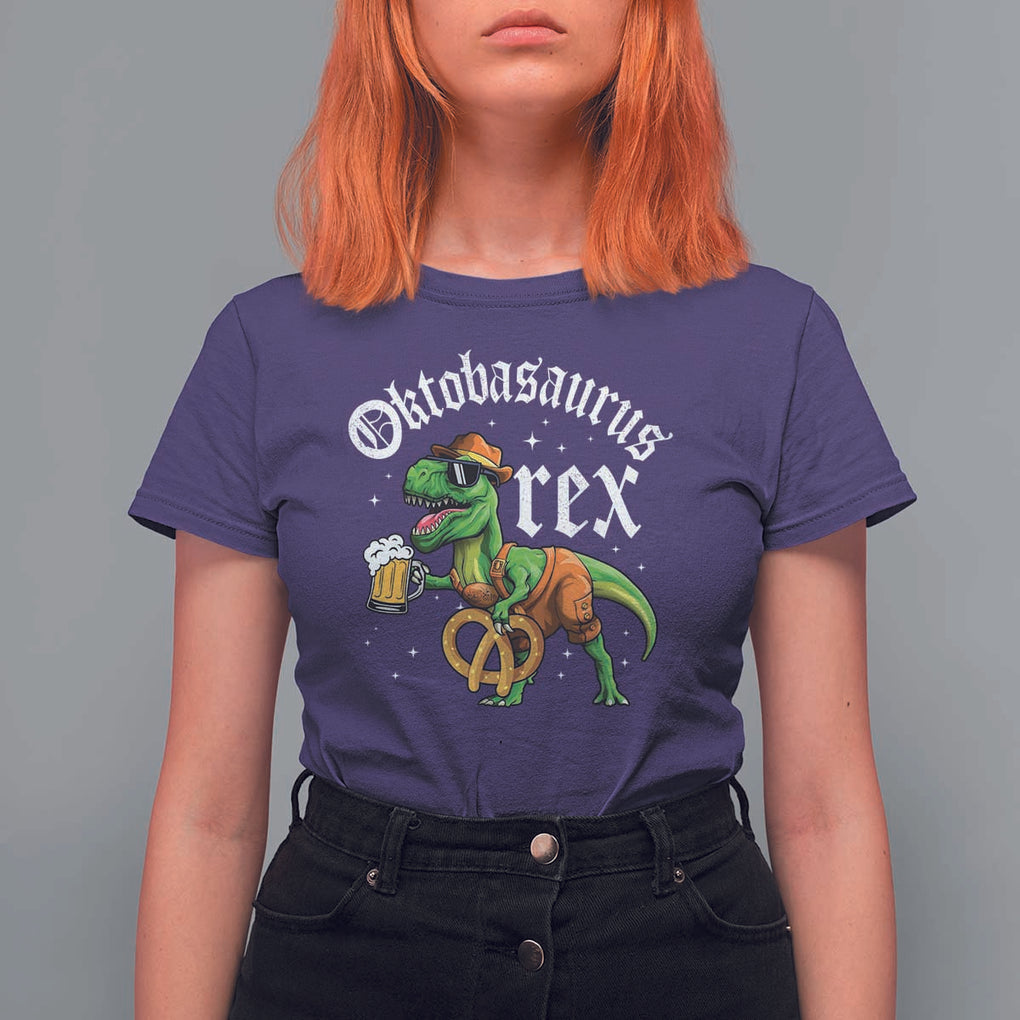 Funny Oktoberfest Dinosaur T Shirt For Women Oktobasaurus Rex Lederhosen Bavarian Beer TS11 Purple Print Your Wear