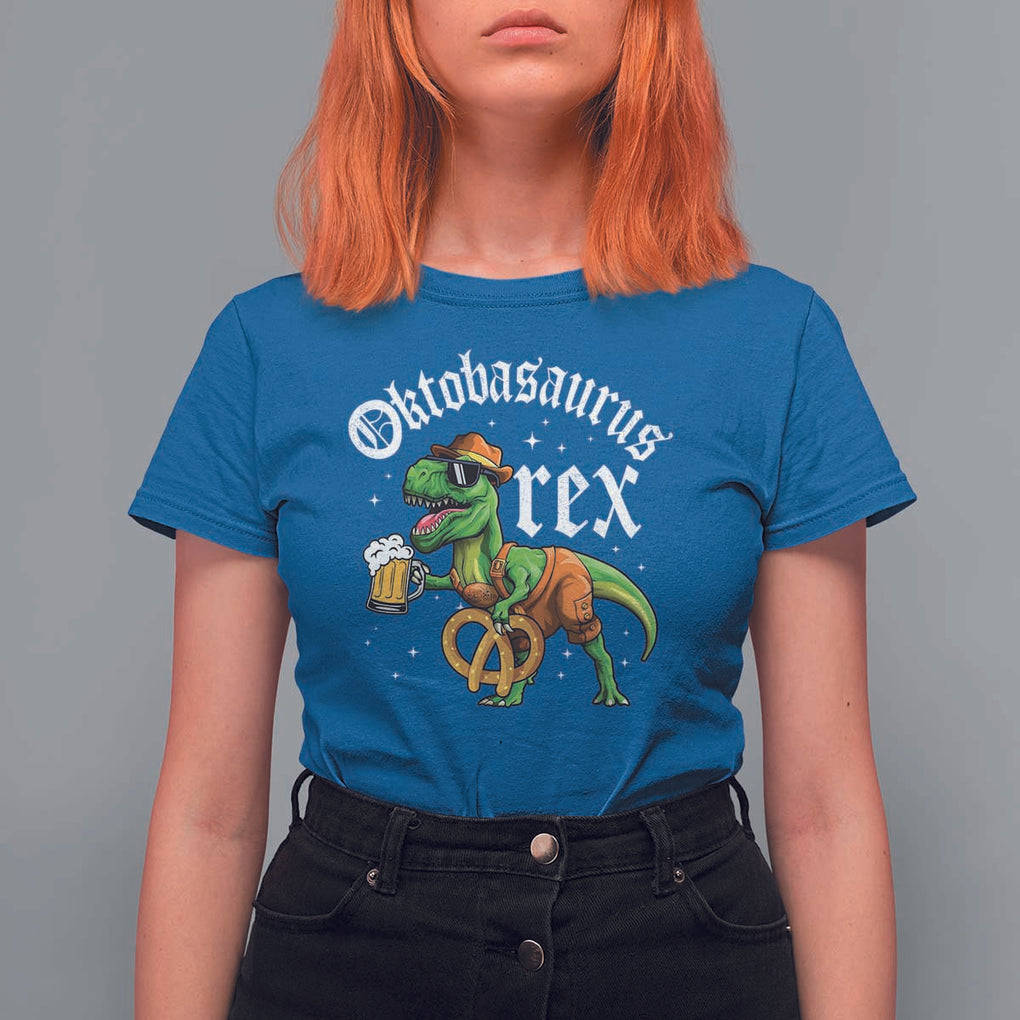 Funny Oktoberfest Dinosaur T Shirt For Women Oktobasaurus Rex Lederhosen Bavarian Beer TS11 Royal Blue Print Your Wear