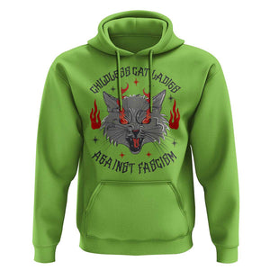 Funny Childless Cat Ladies Against Fascism Hoodie Angry Fire Cat Feminist TS11 Lime Print Your Wear