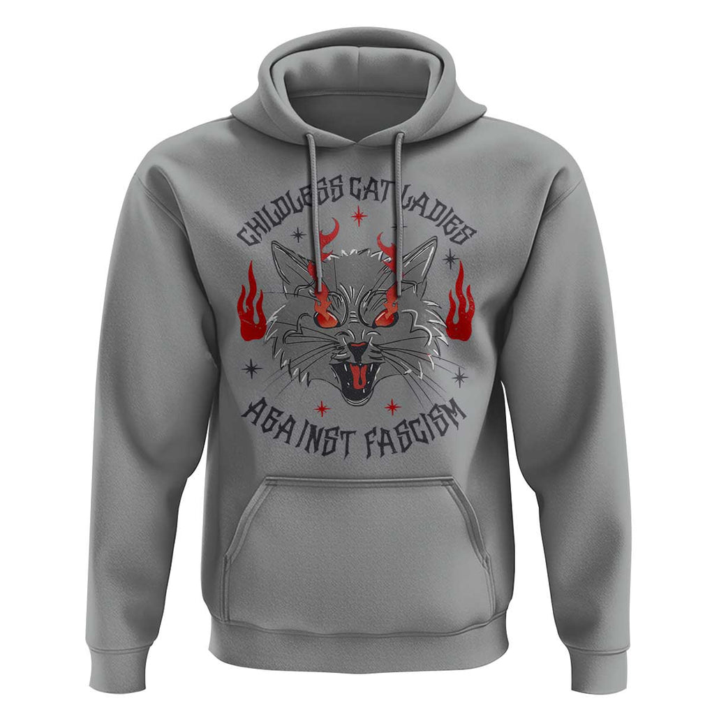 Funny Childless Cat Ladies Against Fascism Hoodie Angry Fire Cat Feminist TS11 Sport Gray Print Your Wear