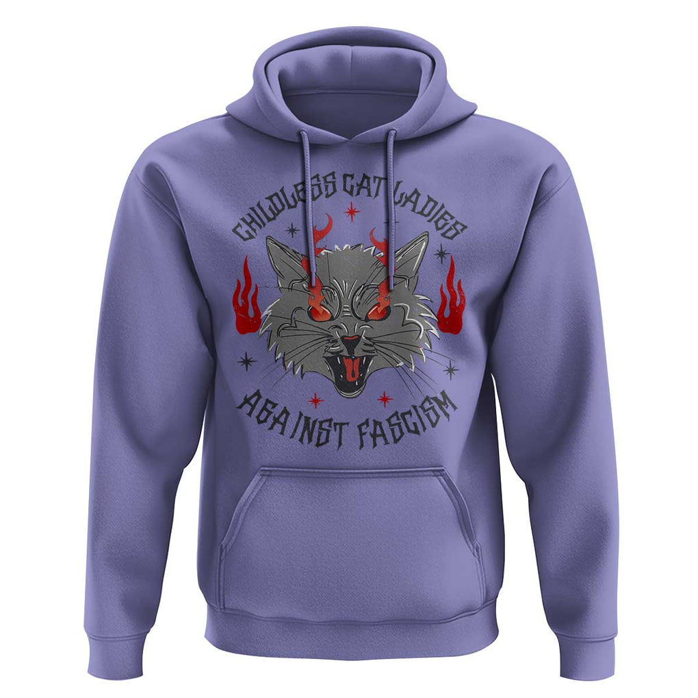 Funny Childless Cat Ladies Against Fascism Hoodie Angry Fire Cat Feminist TS11 Violet Print Your Wear