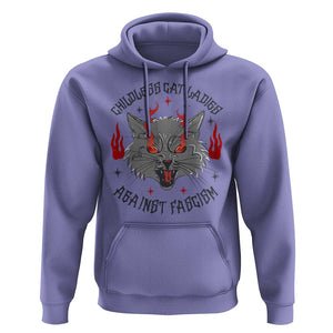 Funny Childless Cat Ladies Against Fascism Hoodie Angry Fire Cat Feminist TS11 Violet Print Your Wear