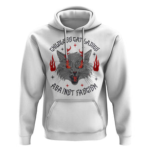 Funny Childless Cat Ladies Against Fascism Hoodie Angry Fire Cat Feminist TS11 White Print Your Wear