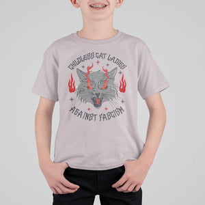 Funny Childless Cat Ladies Against Fascism T Shirt For Kid Angry Fire Cat Feminist TS11 Ice Gray Print Your Wear