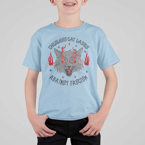 Funny Childless Cat Ladies Against Fascism T Shirt For Kid Angry Fire Cat Feminist TS11 Light Blue Print Your Wear