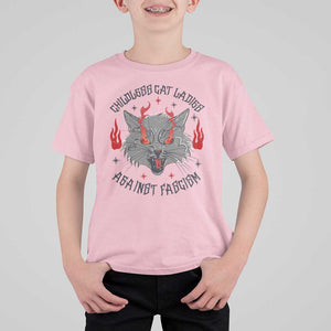 Funny Childless Cat Ladies Against Fascism T Shirt For Kid Angry Fire Cat Feminist TS11 Light Pink Print Your Wear