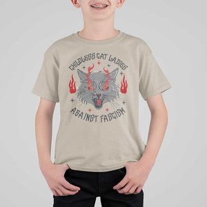 Funny Childless Cat Ladies Against Fascism T Shirt For Kid Angry Fire Cat Feminist TS11 Sand Print Your Wear