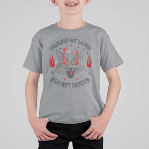 Funny Childless Cat Ladies Against Fascism T Shirt For Kid Angry Fire Cat Feminist TS11 Sport Gray Print Your Wear