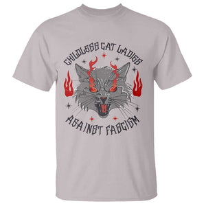 Funny Childless Cat Ladies Against Fascism T Shirt Angry Fire Cat Feminist TS11 Ice Gray Print Your Wear