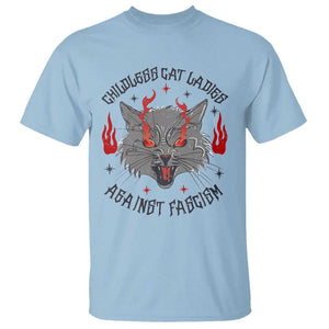 Funny Childless Cat Ladies Against Fascism T Shirt Angry Fire Cat Feminist TS11 Light Blue Print Your Wear