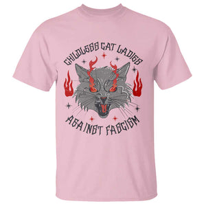 Funny Childless Cat Ladies Against Fascism T Shirt Angry Fire Cat Feminist TS11 Light Pink Print Your Wear