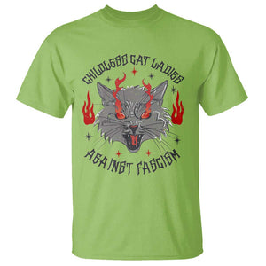 Funny Childless Cat Ladies Against Fascism T Shirt Angry Fire Cat Feminist TS11 Lime Print Your Wear