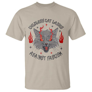 Funny Childless Cat Ladies Against Fascism T Shirt Angry Fire Cat Feminist TS11 Sand Print Your Wear