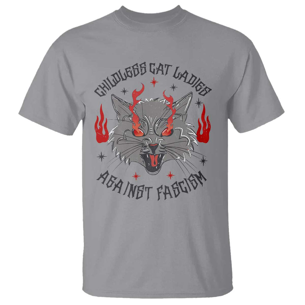 Funny Childless Cat Ladies Against Fascism T Shirt Angry Fire Cat Feminist TS11 Sport Gray Print Your Wear