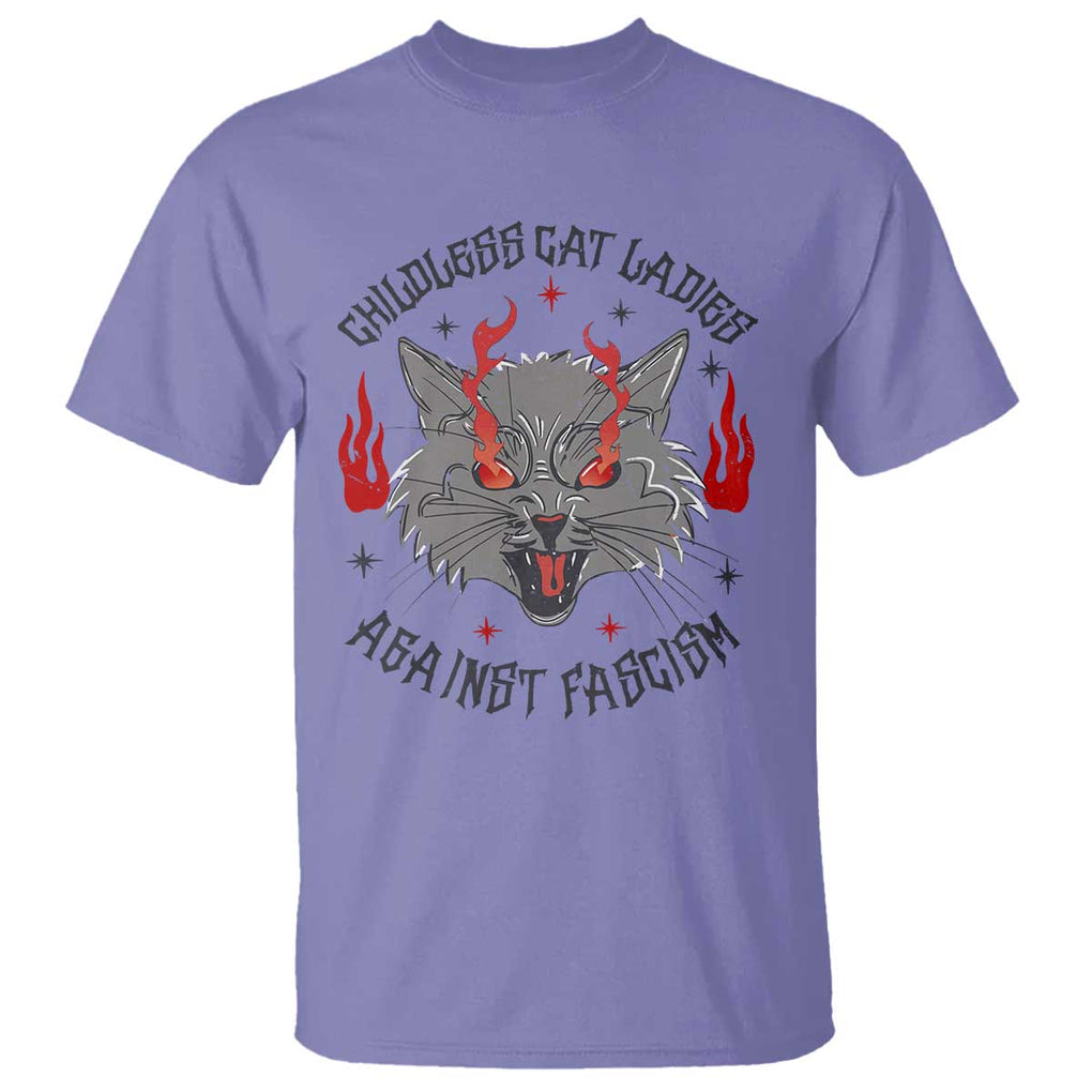 Funny Childless Cat Ladies Against Fascism T Shirt Angry Fire Cat Feminist TS11 Violet Print Your Wear