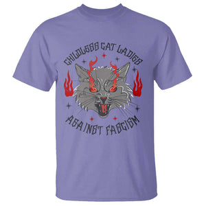 Funny Childless Cat Ladies Against Fascism T Shirt Angry Fire Cat Feminist TS11 Violet Print Your Wear