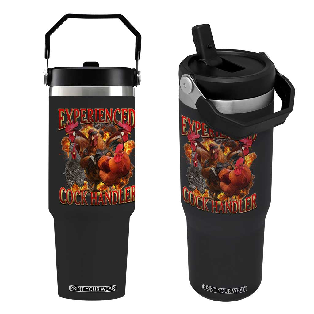 Funny Experienced Cock Handler Flip Straw Tumbler Inappropriate Adult Humor Chicken TS11 One Size: 30 oz Black Print Your Wear