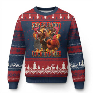 Funny Experienced Cock Handler Ugly Christmas Sweater Inappropriate Adult Humor Chicken TS11 Navy Red Print Your Wear