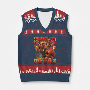Funny Experienced Cock Handler V-Neck Knit Sweater Vest Inappropriate Adult Humor Chicken TS11 Navy Red Print Your Wear