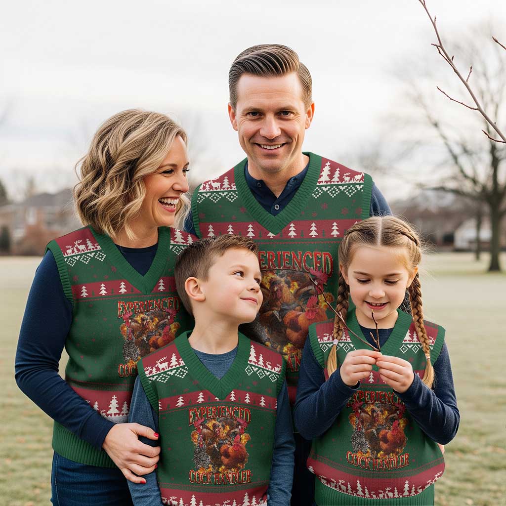 Funny Experienced Cock Handler V-Neck Knit Sweater Vest Inappropriate Adult Humor Chicken TS11 Red Green Print Your Wear