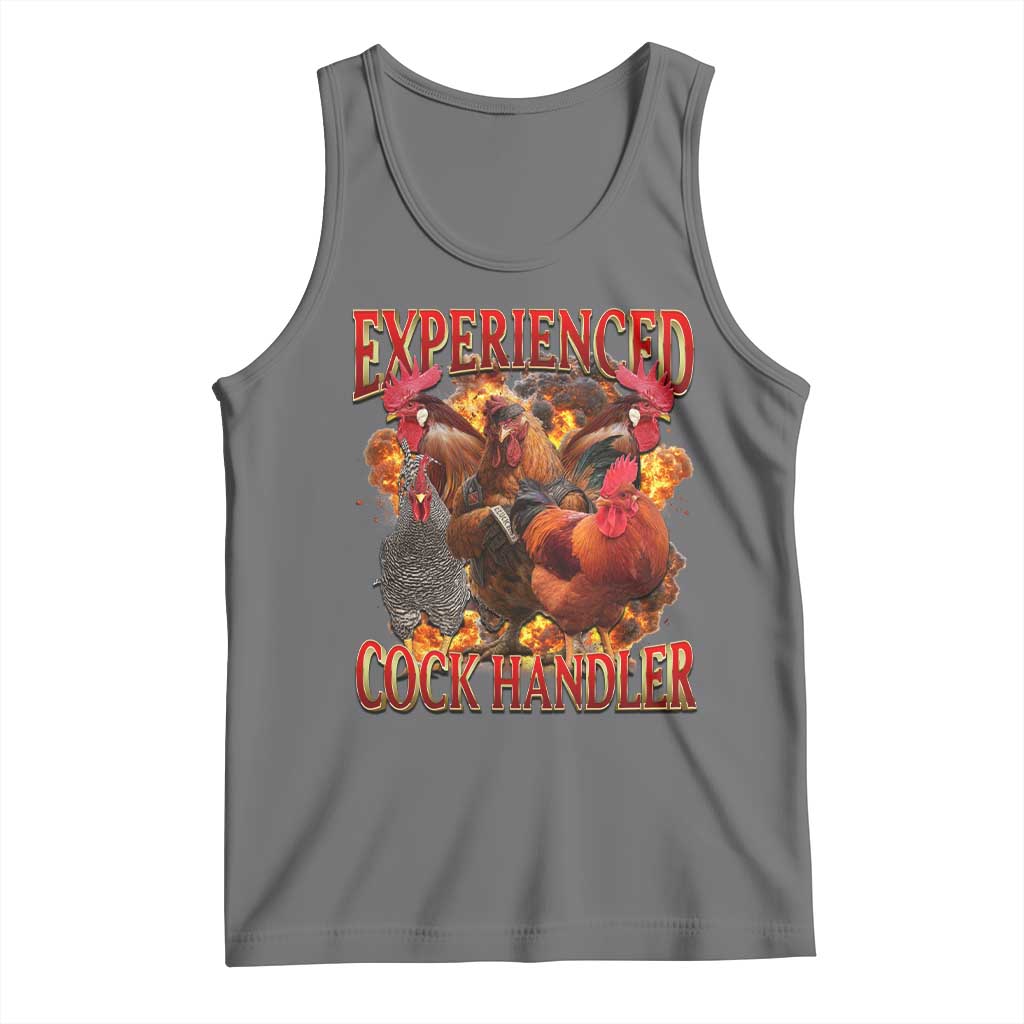 Funny Experienced Cock Handler Tank Top Inappropriate Adult Humor Chicken TS11 Black Heather Print Your Wear