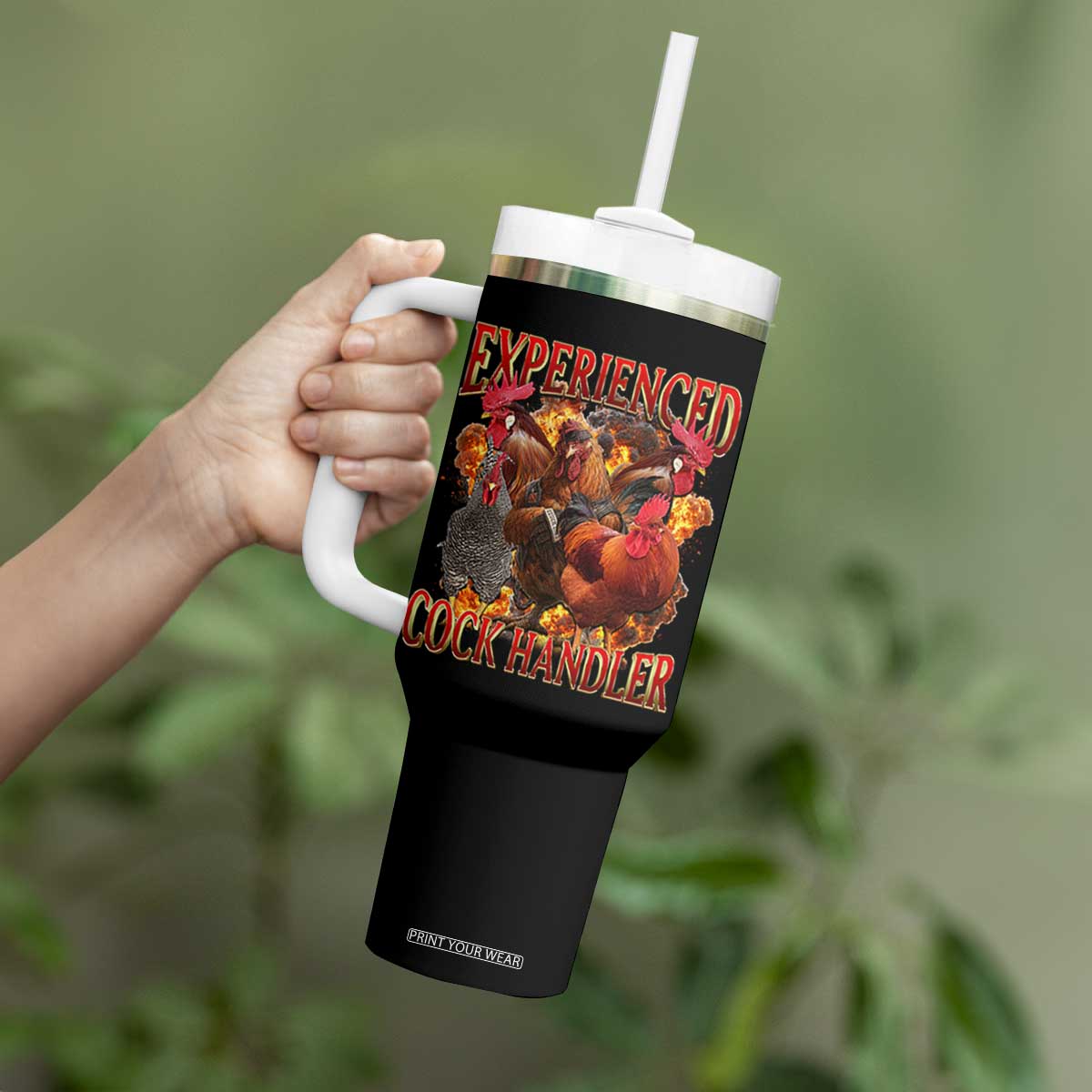 Funny Experienced Cock Handler Tumbler With Handle Inappropriate Adult Humor Chicken TS11 Print Your Wear