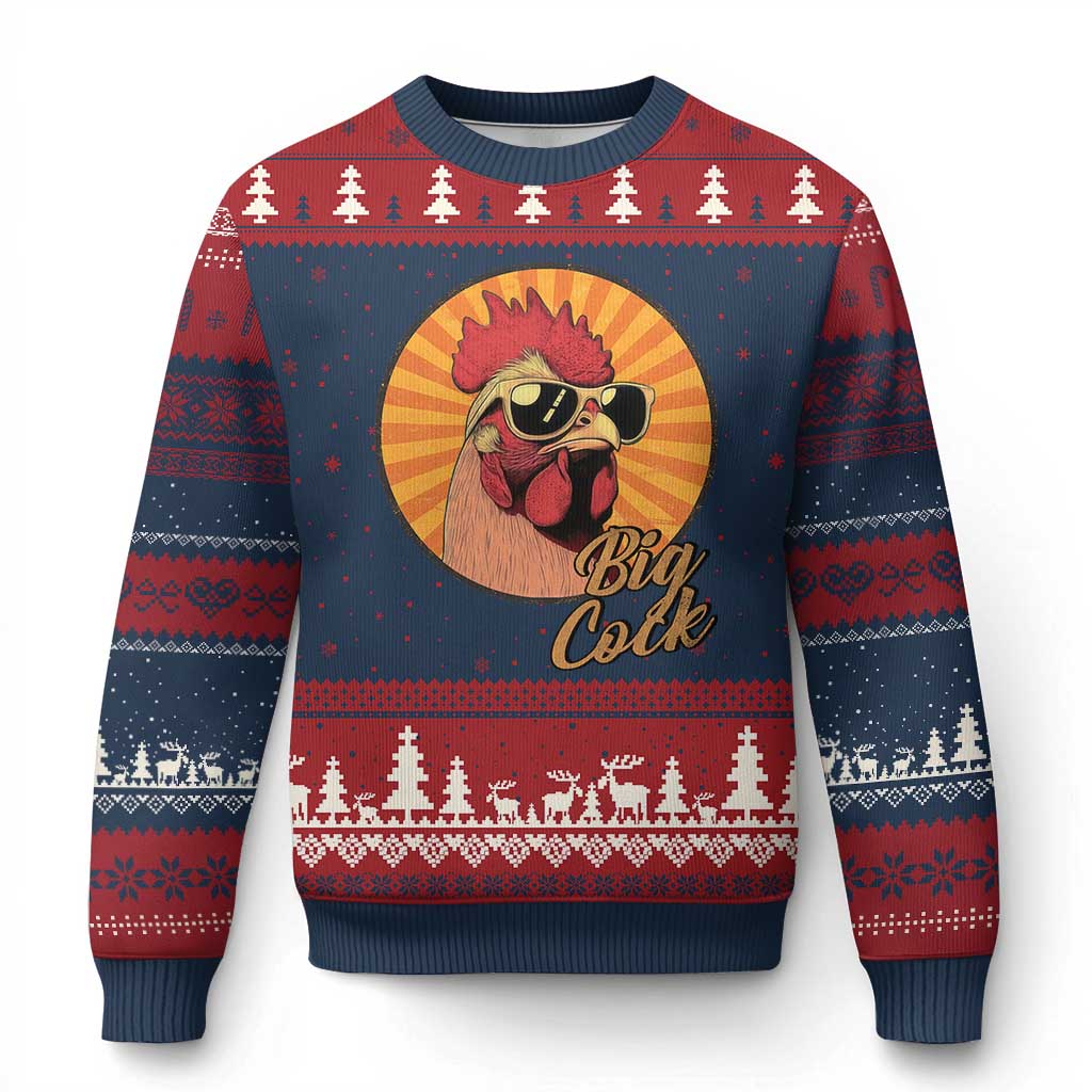 Funny Big Cock Chicken Ugly Christmas Sweater Raunchy Inappropriate Adult Humor TS11 Navy Red Print Your Wear