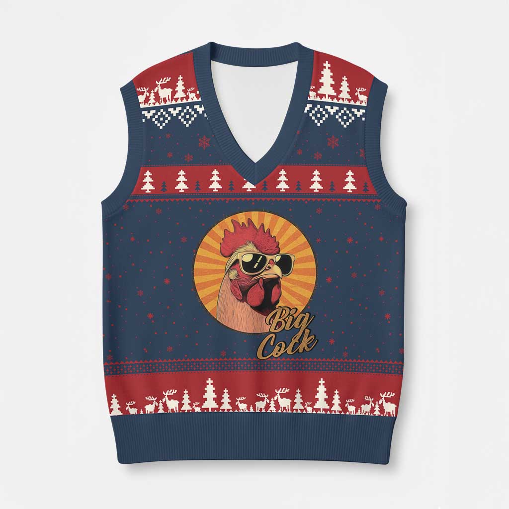 Funny Big Cock Chicken V-Neck Knit Sweater Vest Raunchy Inappropriate Adult Humor TS11 Navy Red Print Your Wear