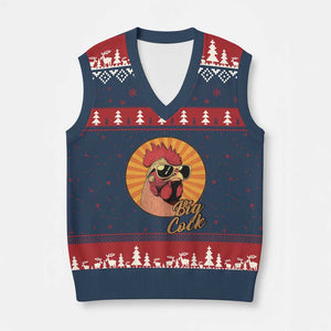Funny Big Cock Chicken V-Neck Knit Sweater Vest Raunchy Inappropriate Adult Humor TS11 Navy Red Print Your Wear
