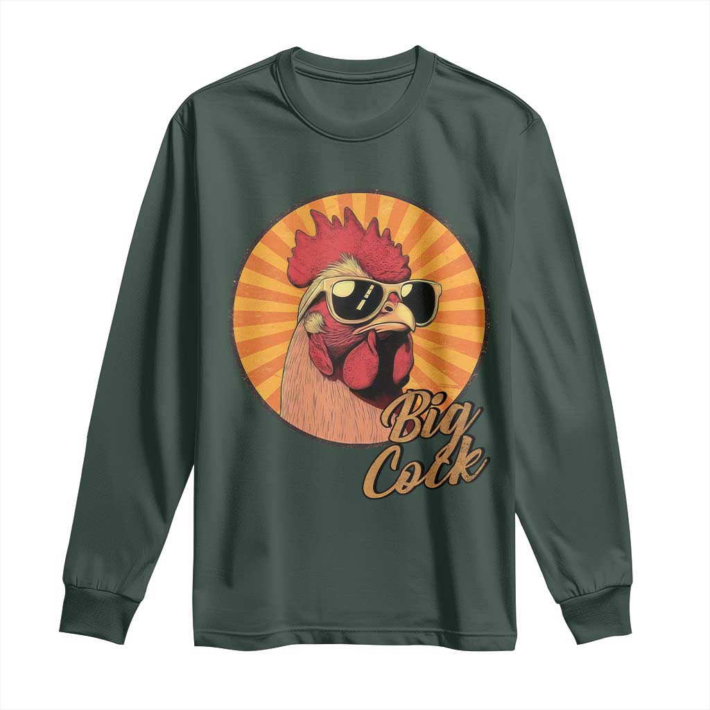 Funny Big Cock Chicken Long Sleeve Shirt Raunchy Inappropriate Adult Humor TS11 Dark Forest Green Print Your Wear